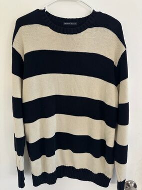 Brandy Melville Black and Cream Striped Crewneck